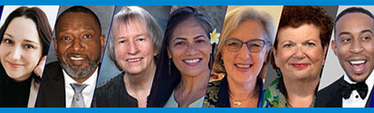 Pictured from left - Jordan Alexandra Steiger, Victor R. Armstrong, Georgia J. Anetzberger, Michele Navarro Ishiki, Joan Levy Zlotnik, Robyn L. Golden, Christopher Ludacris Bridges